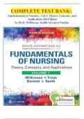  	COMPLETE TEST BANK: Fundamentals of Nursing - Vol 1: Theory, Concepts, and Applications 4th Edition by Ph.D. Wilkinson, Judith M.Latest Update.