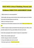 WGU D265 CRITICAL THINKING REASON AND EVIDENCE OBJECTIVE ASSESSMENT EXAM (Latest 2024/ 2025 Update) Questions and Verified Answers |100% Correct| Grade A