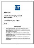 MAR 3231 Intro to Retailing Systems & Management Finals Exam (Qns & Ans) 2025 UF