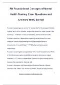 RN Foundational Concepts of Mental Health Nursing Exam Questions and Answers 100% Solved