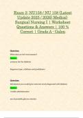 Exam 2: NU158 / NU 158 (Latest Update 2025 / 2026) Medical-Surgical Nursing I | Worksheet Questions & Answers | 100 % Correct | Grade A - Galen