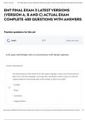 EMT FINAL EXAM 3 LATEST VERSIONS (VERSION A, B AND C) ACTUAL EXAM COMPLETE 400 QUESTIONS WITH ANSWERS