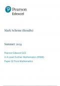 Pearson Edexcel GCE In A Level Further Mathematics (9FM0) Paper 02 Pure Mathematics mark scheme june 2024 9fm0-02