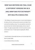 NRNP 6645 MIDTERM AND FINAL EXAM (5 DIFFERENT VERSIONS 500 QS & ANS) /NRNP 6645 PSYCHOTHERAPY WITH MULTIPLE MODALITIES