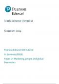 Pearson Edexcel GCE A Level In Business (9BS0) Paper 01 Marketing, people and global businesses mark scheme june 2024  9bs0-01