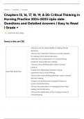 Chapters 15, 16, 17, 18, 19, & 20: Critical Thinking in Nursing Practice 2024-2025 Upto date Questions and Detailed Answers | Easy to Read | Grade +