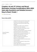 Chapters 46 and 47: Urinary and Bowel Elimination Nursing Considerations 2024-2025 Upto date Questions and Detailed Answers | Easy to Read | Grade +