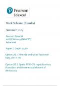 Pearson Edexcel In GCE History (9HI0/2G) Advanced Paper 2: Depth study Option 2G.1: The rise and fall of fascism in Italy, c1911–46 Option 2G.2: Spain, 1930–78: republicanism, Francoism and the re-establishment of democracy mark scheme june 2024  9hi0-2g