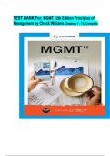 TEST BANK For; MGMT 12th Edition Principles of Management by Chuck Williams Chapters 1 - 18, Complete