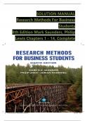 Research Methods For Business Students, 8th Edition Solution Manual by Mark Saunders, Philip Lewis, Verified Chapters 1 - 14, Complete Newest Version