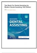 Test Bank For Dental Assisting for Modern Dental Assisting 14th Edition Editors Jeffrey R. Smith & Debbie S. Robinson All Chapters Covered.