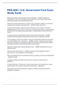 POS 2041 / U.S. Government Final Exam Study Guide Questions And Answers With Verified Tests 100% Correct Answers