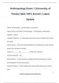 Anthropology Exam 1 (University of Toledo) Q&A 100% Solved | Latest Update