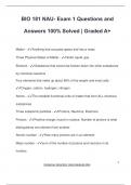 BIO 181 NAU- Exam 1 Questions and Answers 100% Solved | Graded A+