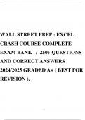 WALL STREET PREP : EXCEL CRASH COURSE COMPLETE EXAM BANK / 250+ QUESTIONS AND CORRECT ANSWERS 2024/2025 GRADED A+ ( BEST FOR REVISION ).