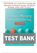 Test Bank For Yoder-Wises Leading and Managing in Canadian Nursing, 2nd Edition (Waddell, 2020), 9781771721677, Chapter 1-32 All Chapters with Answers and Rationals /DOWNLOAD PDF LATEST 2024