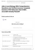 AQA A Level Biology 2024 Comprehensive Questions And Verified Answers/ Complete Solutions With Rationales |Get It 100% Accurate!! Already Passed!!