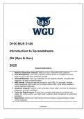 D100 BUS 2140 Introduction to Spreadsheets OA (Qns & Ans) 2025 - WGU.