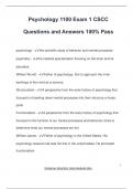 Psychology 1100 Exam 1 CSCC Questions and Answers 100% Pass