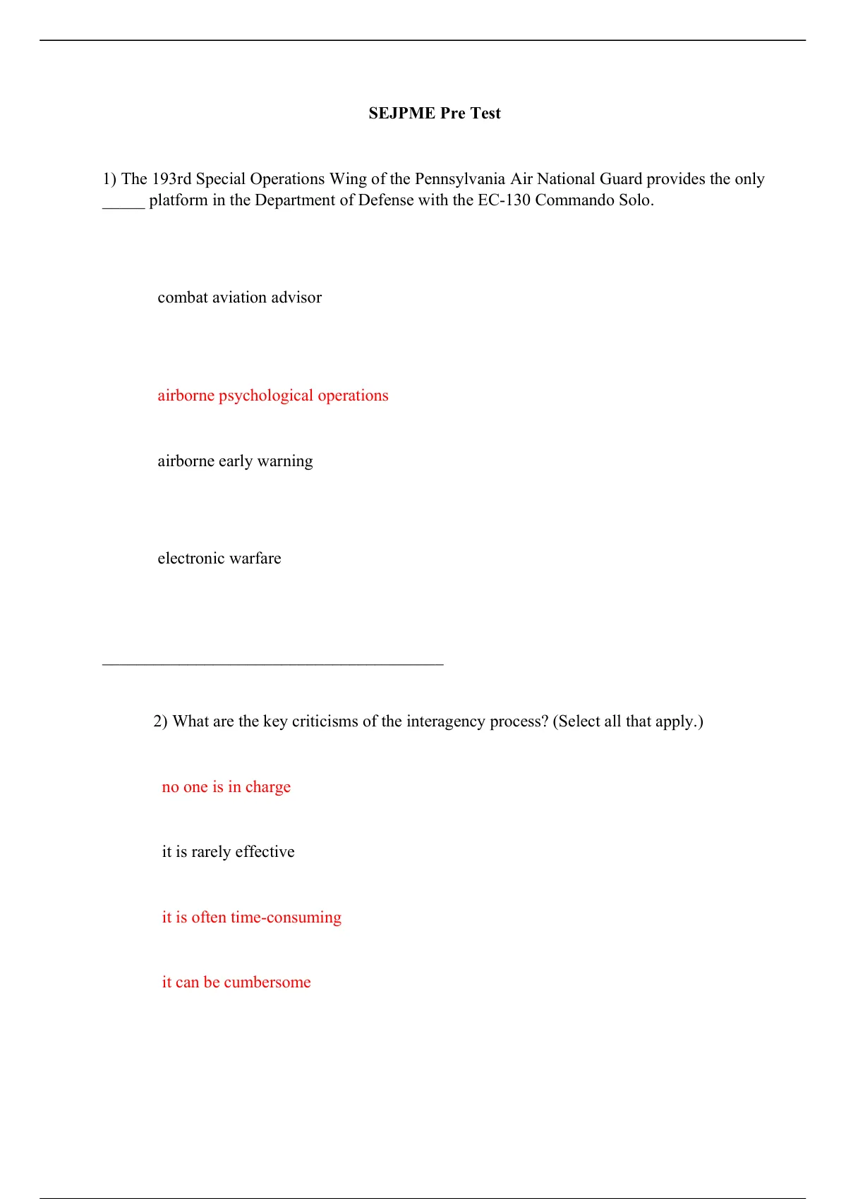 Sejpme Pre Test Set To American Military University Sejpme Pre Test American