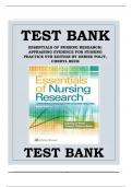 TEST BANK Essentials of Nursing Research Appraising Evidence for Nursing Practice (9TH) by Denise Polit Complete Guide All Chapters