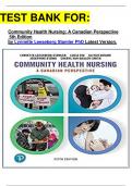 TEST BANK FOR:   Community Health Nursing: A Canadian Perspective  5th Edition by Lynnette Leeseberg Stamler PhD Latest Version.