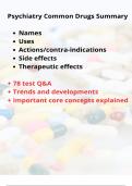 Psychiatry drugs summary - most common drugs with use, application, contraindications etc. + test bank + key concepts + trend & developments NEW 2025