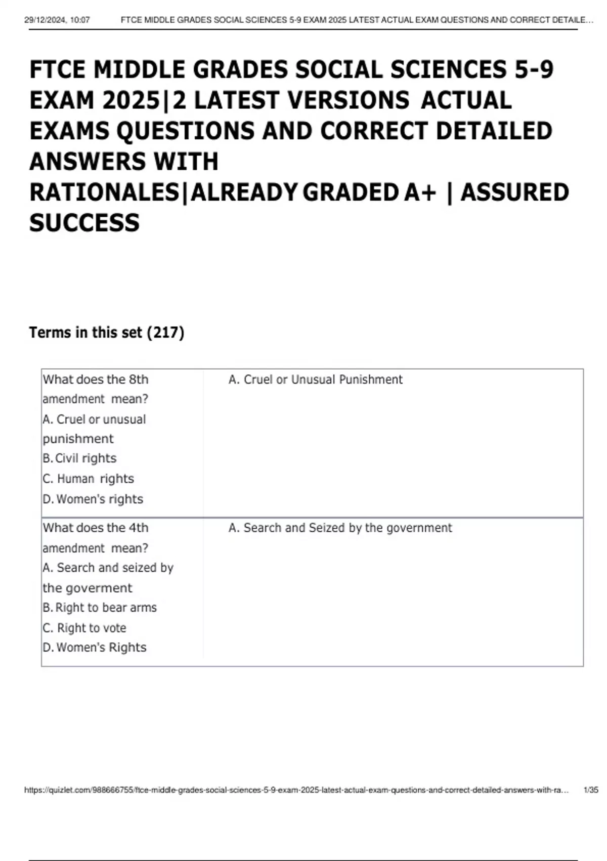 FTCE MIDDLE GRADES SOCIAL SCIENCES 5-9 EXAM 2025|2 LATEST VERSIONS 