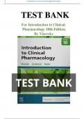 Test Bank For Introduction To Clinical Pharmacology, 10th Edition By Visovsky