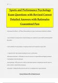 Sports and Performance Psychology Exam Questions with Revised Correct Detailed Answers with Rationales Guaranteed Pass