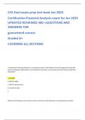 CFA final exam prep test bank Jan 2025 Certification Financial Analysts exam for Jan 2025 UPDATED REVIEWED 400 +QUESTIONS AND ANSWERS FOR guaranteed success Graded A+ COVERING ALL SECTIONS