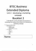 BTEC Business Extended Diploma Unit 2 – developing a marketing campaign Booklet 2