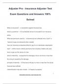 Adjuster Pro - Insurance Adjuster Test Exam Questions and Answers 100%  Solved