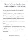 Adjuster Pro Practice Exam Questions  and Answers 100% Solved | Graded A+