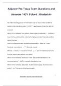 Adjuster Pro Texas Exam Questions and  Answers 100% Solved | Graded A+