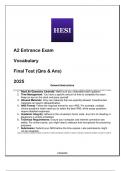 HESI A2 Entrance Exam (Vocabulary) Final Test (Qns & Ans) 2025