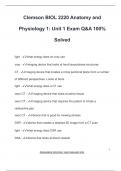 Clemson BIOL 2220 Anatomy and  Physiology 1: Unit 1 Exam Q&A 100%  Solved