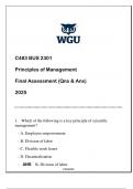 BUS 2301 (WGU C483) Principles of Management FA (Qns & Ans) 2025