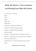 NURS 106: Session 1: Intro to Anatomy  and Phsiology Exam Q&A 100% Solved