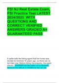 PSI NJ Real Estate Exam, PSI Practice Test LATEST 2024/2025  WITH QUESTIONS AND CORRECT VERIFIED ANSWERS GRADED A+ GUARANTEED PASS