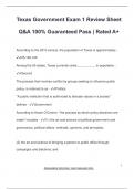 Texas Government Exam 1 Review Sheet  Q&A 100% Guaranteed Pass | Rated A+