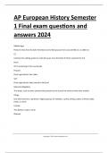 AP European History Semester 1 Final exam questions and answers 2024.