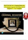  TEST BANK For Criminal Behavior: A Psychological Approach 12th Edition (Bartol) Chapters 1 - 16, Complete 