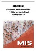 TEST BANK for Management Information Systems,  11th  Edition by Hossein Bidgoli,  All Chapters 1 - 14