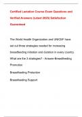 Certified Lactation Course Exam Questions and  Verified Answers (Latest 2025) Satisfaction  Guaranteed