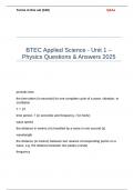 BTEC Applied Science - Unit 1 – Physics Questions & Answers 2025