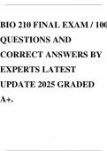 BIO 210 FINAL EXAM / 100 QUESTIONS AND CORRECT ANSWERS BY EXPERTS LATEST UPDATE 2025 GRADED A+.