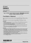 AQA A LEVEL (7652/3) FRENCH PAPER : SPEAKING QUESTION PAPER+ MARK SCHEME JUNE 2024