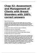 Chap 52 Assessment and Management of Clients with Breast Disorders with 100- correct answers.