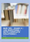 NUR 181 - EXAM 3 | 168 QUESTIONS | WITH COMPLETE SOLUTIONS!!